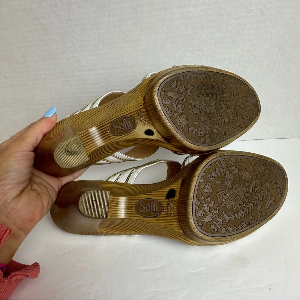 SOFFT White and Gold Leather Strappy Cut Out Heels Sandals Women’s Size 8 - Picture 11 of 14